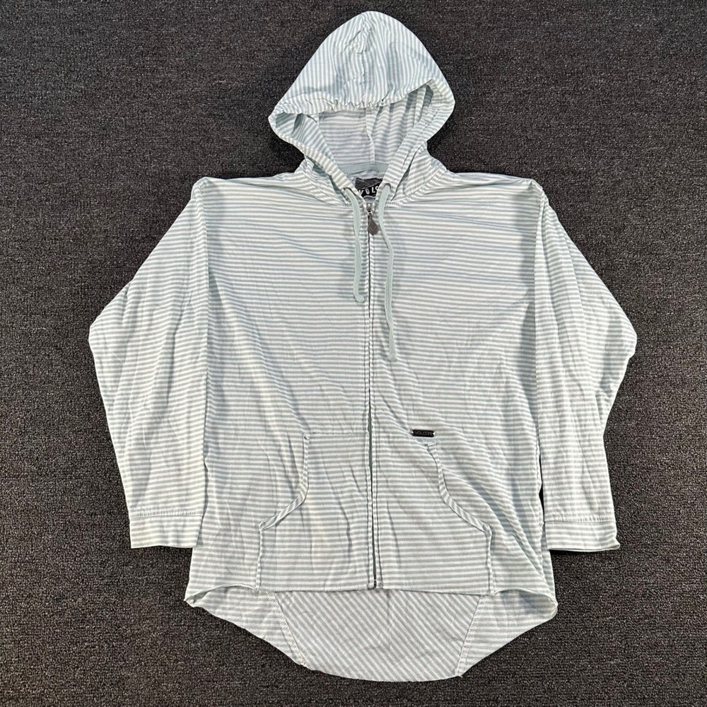 Volcom 2 Way Slacker Zip Hoodie Womens Small Mint Green Striped Good High Low